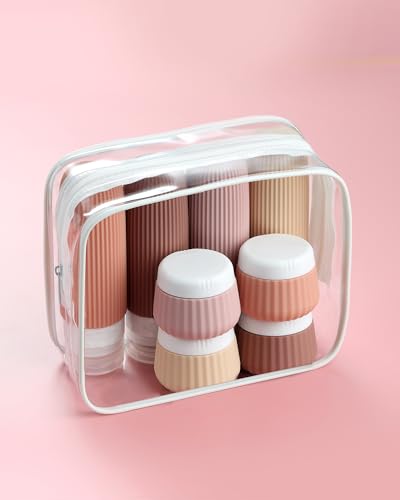 Image of Mrsdry Travel Bottles - 8 Pack, TSA Approved 3 oz Travel Containers for Toiletries, Clear Bag, Leak Proof Silicone Squeezable Essentials Jars
