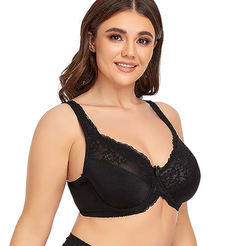 Ayigedu UK Ladies Plus Size Full Coverage Bra Non Padded Underwire Minimizer Bras 46-H Black - Image 4
