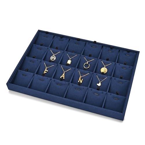 24 Grids Microfibrt Necklace Tray Jewelry Display Tray Necklace Holder Display Trays for Drawers With Removable Jewelery Cards Necklace Pendant Bracelet Storage Tray (Beige)