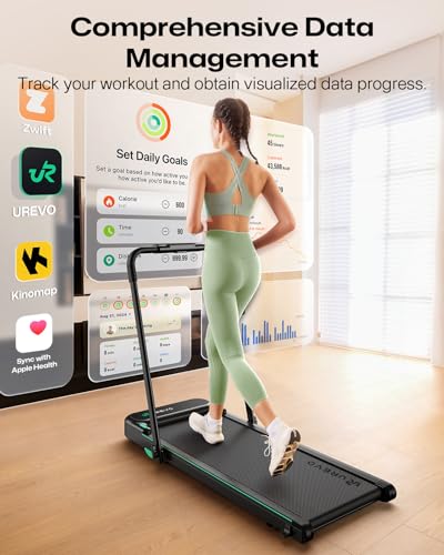 UREVO Strol 2E Smart 2-in-1 Folding Treadmill, Compact Walking Pad with Safety Handle, Plug and Play, Dual LED Display, Workout APP, Walking or Running for Home Office, Remote Included, Flaxen - Image 5