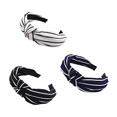 Aysekone 3 Pieces Women's Lovely Handmade Cloth Art Cross Knot Hair Hoop Wide Stripe Hairband Headwear Yoga Headband Hair Accessories