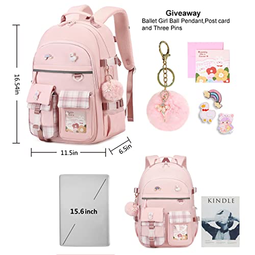 Kidnuo Backpack For Girls, 15.6 Inch Laptop School Bag Kids Kindergarten Elementary College Backpacks Large Bookbags For Teen Girls Women Students Casual Travel Daypacks (Pink L) #TOP5