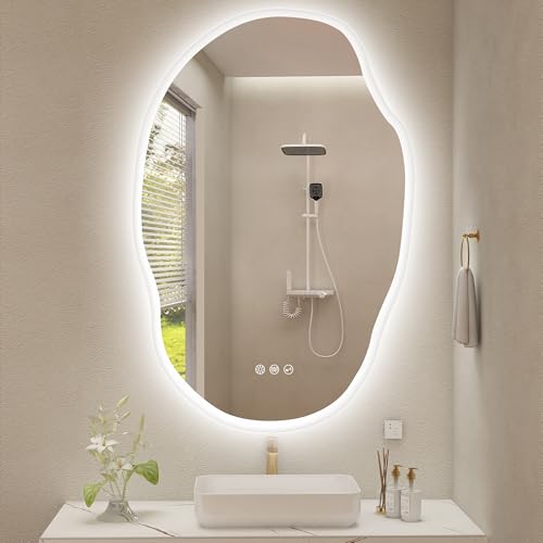S'bagno Irregolare Specchio Bagno con Luce 60x90cm, Bluetooth Specchio LED Bagno, Anti-Fog,...