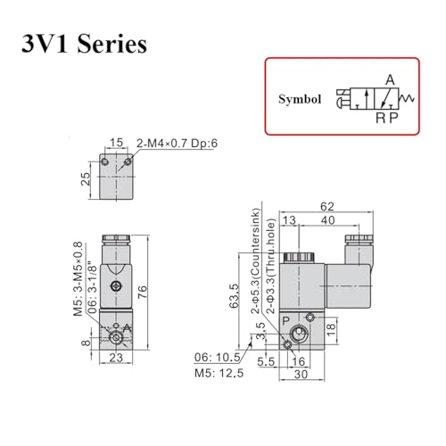 Valve pneumatique en aluminium 3V1-06 24V normalement fermée compacte - 8
