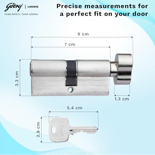 Image of Godrej Cylinder | Eco Pin Cylinder | 1CK 70mm | Satin Steel Finish | Door Thickness Upto 50mm | 3 Keys