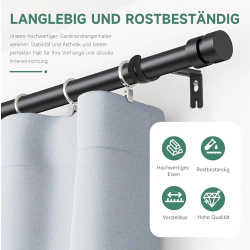 6 Stück Gardinenstange Halterung Metall Verstellbare Gardinenstangenhalterung für Wandmontage, Schwarze Vorhangstangen Halterungen mit Schrauben, für Gardinenstangen 25mm für Wohnzimmer & Büro