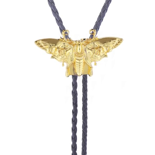 Image of Western Cowboy Bolo tie for Men Women Gold Silver Death Skull Moth Cross Bolo Tie Christmas Deer Rooster Wolf Necktie Gift