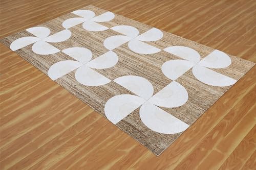 Tapis en jute tressé main beige blanc 1,8m carré intérieur extérieur