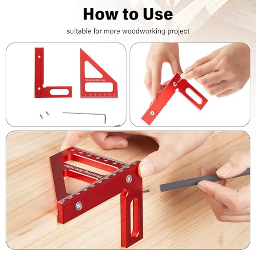 Saysurey 4 Pcs Woodworking Ruler, Metal Precision Pocket Rulers 12, 8, 6 Inch with 3D Multi Angle Measuring Ruler 45/90 Degree for Precision Measuring Marking Inch and Metric thumbnail 5