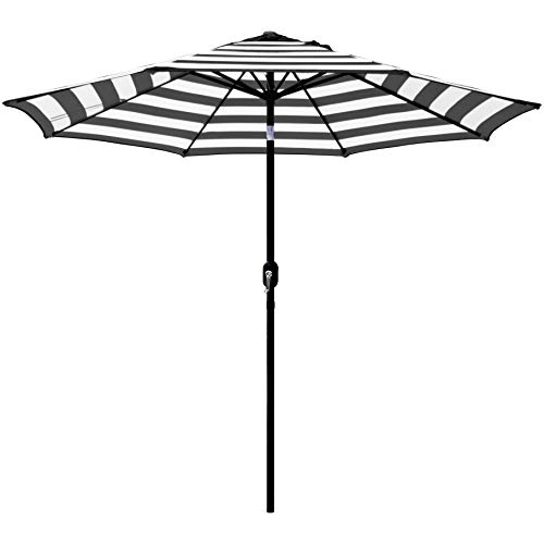 Outdoor Gartenschirm 9 Ft Streifen Mit Kurbel Und Tilt (Color : Black White)