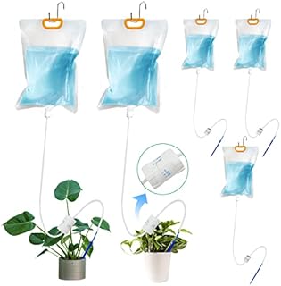 5Pcs Plant DripBag, Automatic Watering System for House Plants Drip Irrigation Device,0.92gal (3.5L)with Adjustable Control Valve Switch and S Shape Hook,for Indoor Outdoor