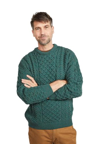 Inisheer Mens Irish Cable Knit Sweater, 100% Natural Irish Wool
