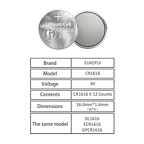 Eukepui Cr1616 3V Lithium Coin Cell Battery-12 Count #TOP4