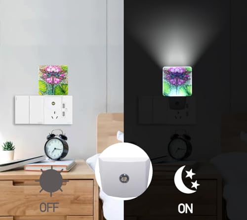 Image of Dragonfly And lotus flower Plug-in LED Night Light,Smart Auto Dusk to Dawn Sensor Nightlights Plug into Wall,White Energy Efficient Night light for Kids Bedroom,Bathroom,Kitchen,Stairs,Hallway