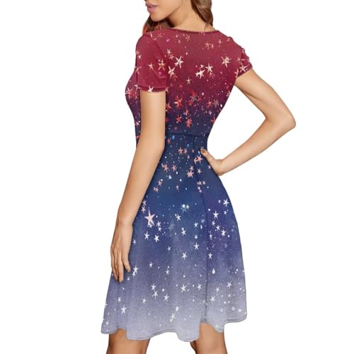 Image of POLERO Sunflower Dress for Women Floral Summer Dresses Short Sleeve Casual Sundresses Midi Dresses