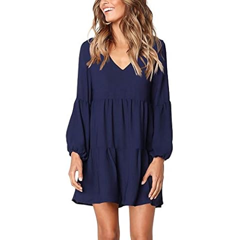 FOWSMON Women Dress Summer Casual V Neck Loose Fit Tunic Dresses Navy M Cover