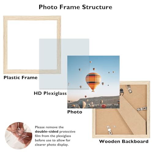 Image of JCJMY 6x6 Picture Frame Natural for Wall Hanging or Tabletop, Wall Mounting Horizontally or Vertically, 6 x 6 Square Wall Gallery Poster Photo Frame with Shatter Resistant Plexiglass, Natural