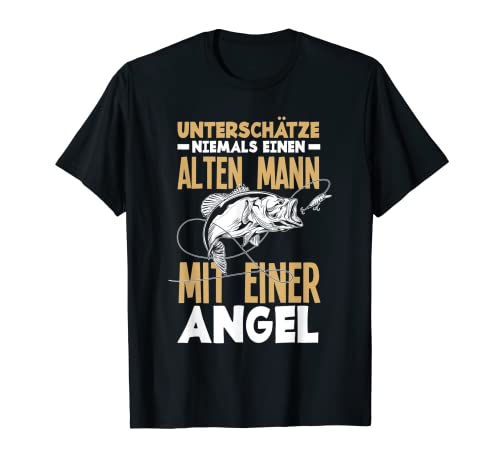 Mens Underestimate Never An Old Man Angel Funny Angler T-Shirt