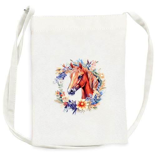 Horse Mini Canvas Bag for Teens Kids Girls, Horse Lovers Gift Items Things Decor Merch, Small Tote Purse with Shoulder Strap Holds Phone Wallet Keys Lipstick Coin!