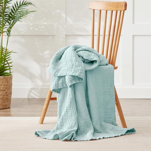 Image of 100% Cotton Muslin Blanket 40 inch x 40 inch, Breathable and Lightweight Cotton Twin Blankets, Soft Cooling Summer Gauze Blanket for All Season, Mint