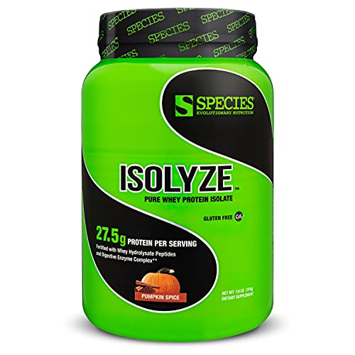 Species Nutrition Isolyze Whey Protein Powder, 100% Whey Isolate Protein, Whey Protein for Muscle Building, 27.5g Protein Per Scoop, No Sugar & Low Fat Protein (Pumpkin Spice, 22 Servings)
