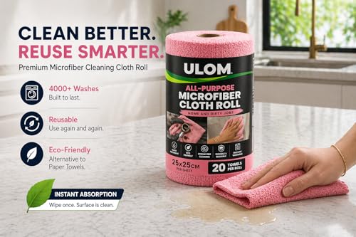 Image of Microfiber Cleaning Cloth Roll, 40Pcs 4000+ Washable Reusable Tear-Away Towels, Ultra Absorbent Lint-Free Kitchen Cleaning Cloths, Eco-Friendly Paper Towel Alternative (Grey+Pink, Pack of 2)