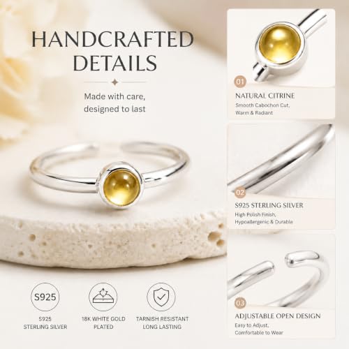 Natural Citrine Ring for Women 925 Sterling Silver Adjustable Open Ring - image 3