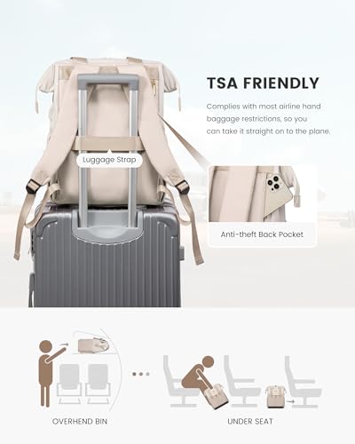 Image of LOVEVOOK 17.3 Inch Laptop Backpack for Women, Large Capacity Travel Backpack with Organizer Bag, Waterproof Carry on Backpack Purse Work Bag with USB Port for Teacher Nurse, Beige-Nude
