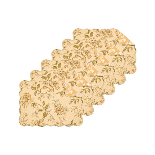 Image of Audrey Green Leaves & Yellow Flowers Vintage 100% Placemats 13 inch x 19 inch