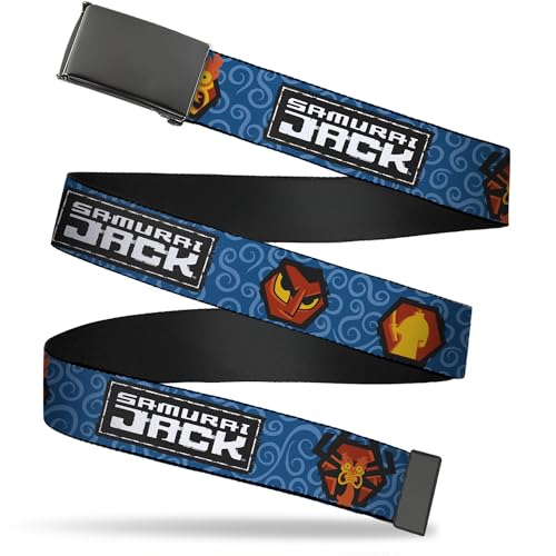 Warner Bros. Animation Belt, Flip Web Belt Samurai Jack Title Logo and Icons with Swirl Blues, 1.0 Inch Wide, Youth up to Size 20''