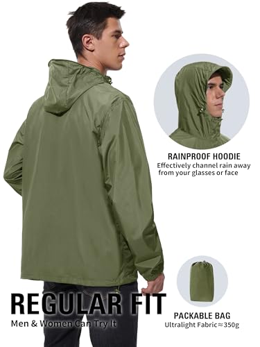 Image of UIQUR Mens Lightweight Rain Jacket Waterproof Windbreaker Packable Rain Coat with Hood for Golf Running Hiking Travel