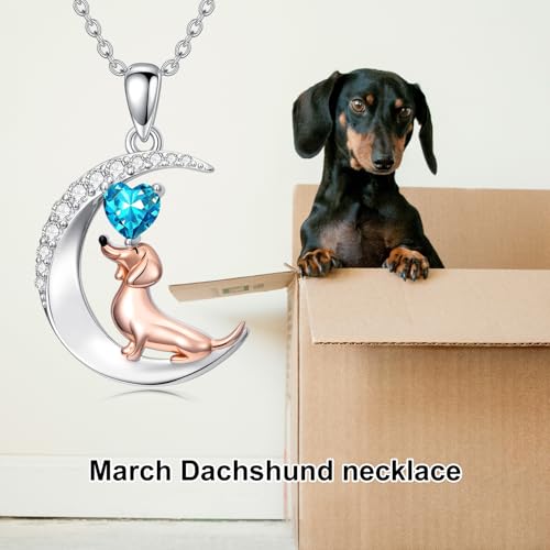 Image of PROESS Animal Birthstone Necklace 925 Sterling Silver Otter /Axolotl /Hippo /Elephant /Dachshund /Monkey /Red Panda Pendant Necklace Animal Birthstone Jewelry Gifts for Women