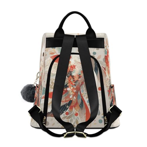 KLL Elegant Fish Red Tail Fin Fashion backpack for women trendy large backpack for women for Travel, Work, Everyday with Pom-pom keychain2