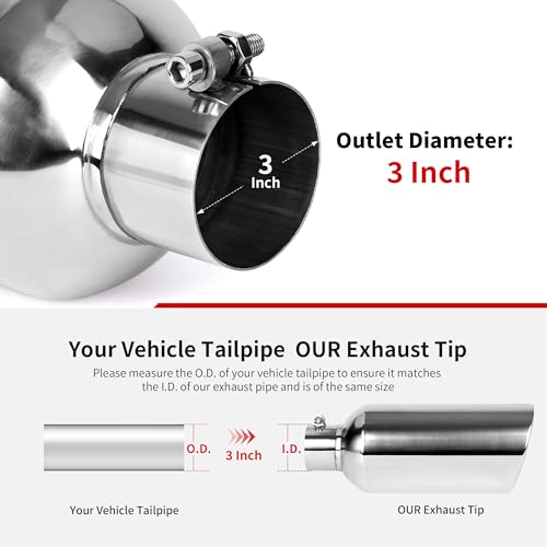 Richeer 3” Inlet Exhaust Tip, 6” Outlet 15” Long Stainless Steel Polished by Richeer - Used condition - Image 3