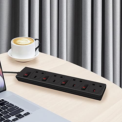 EXTRASTAR 4 Way Extension Lead, 13A/3120W Fused Power Strips UK Plug with Individual Indicator Switch (1M, Black)