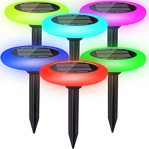 Solar Pathway Lights Outdoor ,6 Pack with 7 Color Changing Waterproof Landscape Path Lights Solar Powered Colorful Lighting Decorative Lights for Garden Path Lawn Walkway Patio Driveway, Auto On/Off