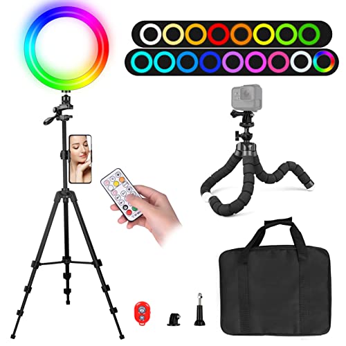 EMART 10" Ring Light with 55" Extendable Tripod Stands, 10 Colors RGB Camera Selfie Ring Light for Photography, Makeup, YouTube Video, Vlogging, Live Streaming EMART 10" Ring Light with 55" Extendable Tripod Stands, 10 Colors RGB Camera Selfie Ring Light for Photography, Makeup, YouTube Video, Vlogging, Live Streaming