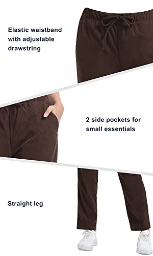 Cozziplus Women's Corduroy Pants Elastic Waist Drawstring Sweatpants Straight Leg Pull On Vintage Pants With Pockets (Chocolate,Medium) #TOP5