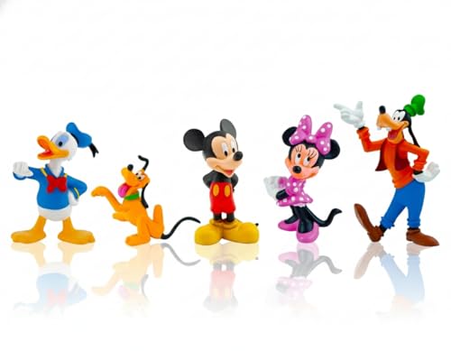 Figuras Decorativas Mickey, Minnie, Donald, Goofy y Pluto– Set 5 Figuras Disney Estilo Clásico – Figuras Coleccionables para Regalo Infantil, Tarta Cumpleaños y Decoración. 7cm a 10cm