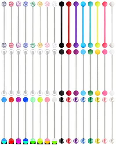 Evelical 48Pcs 14G Acrylic Industrial Barbell Earrings For Women Men Cartilage Helix Body Piercing Jewelry 38Mm 1&1/2 Inch Piercing Bar Style A #TOP6