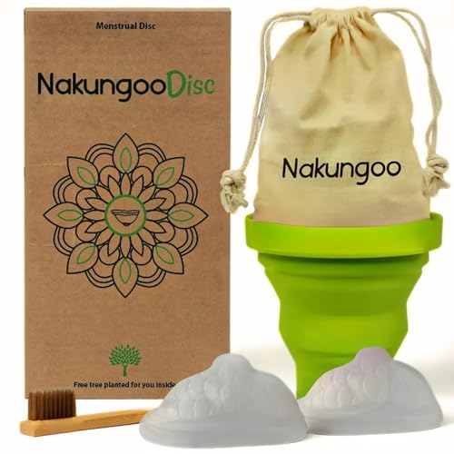 Nakungoo Disc Disco Menstrual Suave de 100% Silicona Medica Certificada, Reutilizable, para Relaciones Intimas | Kit de 2 Tallas (S y L) para Flujo Abundante y Ligero con Esterilizador y Accesorios