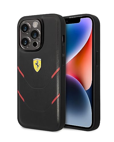 Image of CG MOBILE Ferrari iPhone 14 Pro Max Case [Official Licensed] Contrasted Lines Hot Stamped On A PU Leather Cases Protective Case /Cover Designed for iPhone 14 Pro Max (6.7-Inch) 2022 - Black