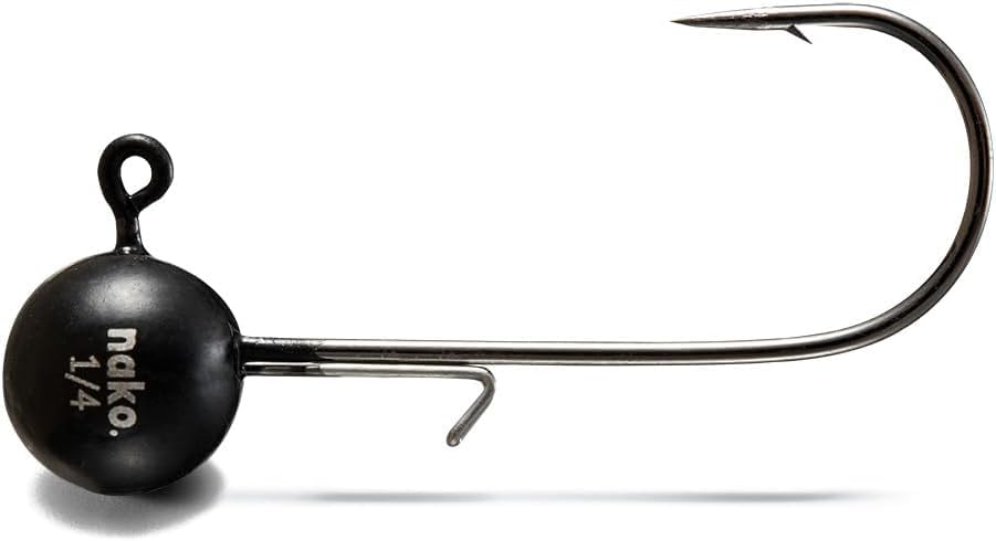 Nako 200% Sensitive Tungsten Ball Jig Heads - 5 Pack - No Chip Black - Tungsten Fishing Jig Heads, 1/32, 1/16, 1/8, 3/16, 1/4, 3/8oz, Damiki Rig Jig Heads