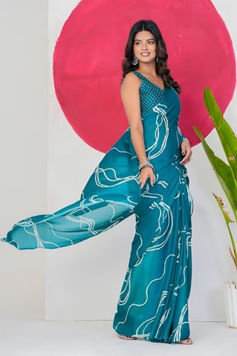Image of MIRCHI FASHION Saree for Woman Chiffon Georgette Geometric Printed | Lightweight Farewell and Women's Office Sari with Blouse Piece
