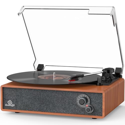 Image of Seasonlife Retro Vinyl Record Player with Stereo Speakers,Walnut Red