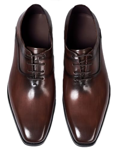 Santimon Mens Modern Essentials Cap Oxfords Formal Dress Suit Shoes Men's Fashion Genunie Leather Derby Prom Wedding Business Causal Tuxedo Shoes for Men