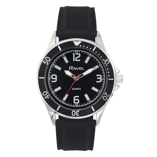 Ravel - Reloj Deportivo para Hombre con Correa de Silicona y aro Superior Negro en Caja Plateada - Cuarzo Analógico - RS002.03 - Negro