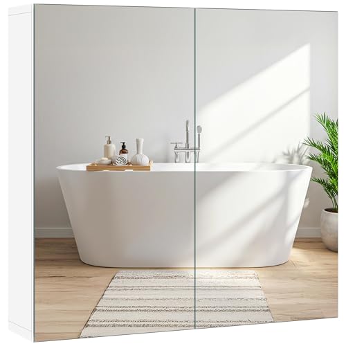 Yaheetech Bathroom Mirror Cabinet, Medicine Cabinet with 2 Frameless Mirrored Doors, Wall-Mounted...