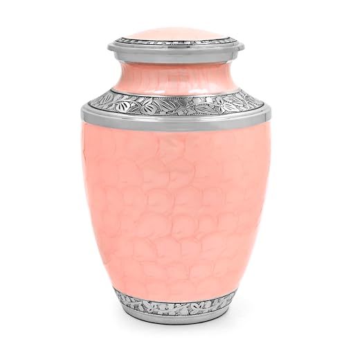 Image of ALPHA Living HOME Cremation Urn for Women Decorative Urn for Human Ashes Woman Men Large up to 220 lbs Decorative Memorial Funeral Burial Urn for Ashes Male Female Dad Mom (Pink Silver)