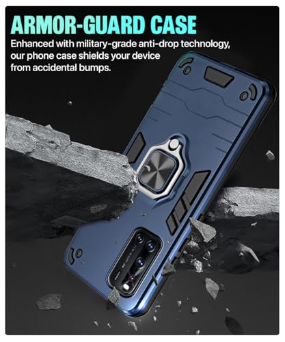 Image of WOW IMAGINE Shock Proof Back Case Mobile Cover for Vivo V19 | Back Cover Case (Tough Armor | Hybrid PC + TPU | Ring Holder & in-Built Kickstand | Blue)